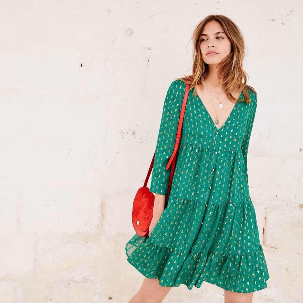 Sezane | Aure Green Long Sleeve Dress